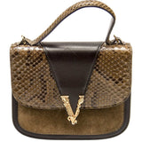 VERSACE Leather Animal Print Top Handle Bag