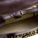GUCCI Dark Brown Animal Print Calf Hair and Leather Boston Bag