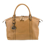 GUCCI Tan Leather Interlocking Tote with Gunmetal Logo
