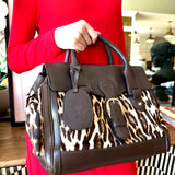 GUCCI Dark Brown Animal Print Calf Hair and Leather Boston Bag