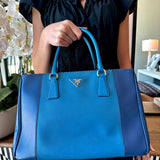 Prada Saffiano Lux Colorblock Medium Galleria Double Zip Tote Bluette Cobalto