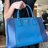 Prada Saffiano Lux Colorblock Medium Galleria Double Zip Tote Bluette Cobalto