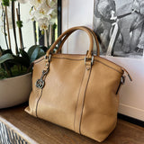 GUCCI Tan Leather Interlocking Tote with Gunmetal Logo