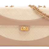 Chanel CC Matelasse Trapezoid Two-Tone Chain Shoulder Blush Beige Flap Purse