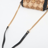 GUCCI Raffia Azalea Calfskin Crochet Flower Small GG Marmont Shoulder Bag Natural Ecru Black